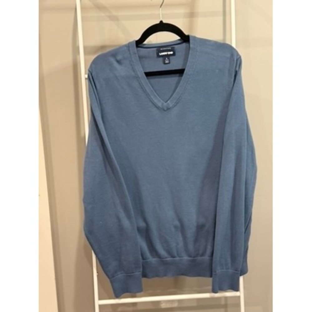 Lands End Mens Blue 100% Supima Cotton V-Neck Sweater L 42-44 Old Money‎ Preppy